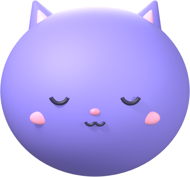 Little Cat's mascot: a sleepy purple clay cat